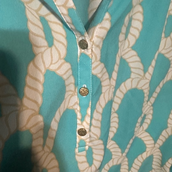 MacBeth Collection Aqua Nautical Rope Patterned Blouse 3 Buttons Women's medium - Picture 3 of 4